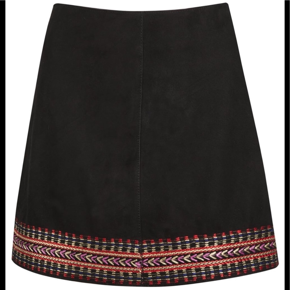 Muubaa Foster Embroidered Skirt in Black Suede
